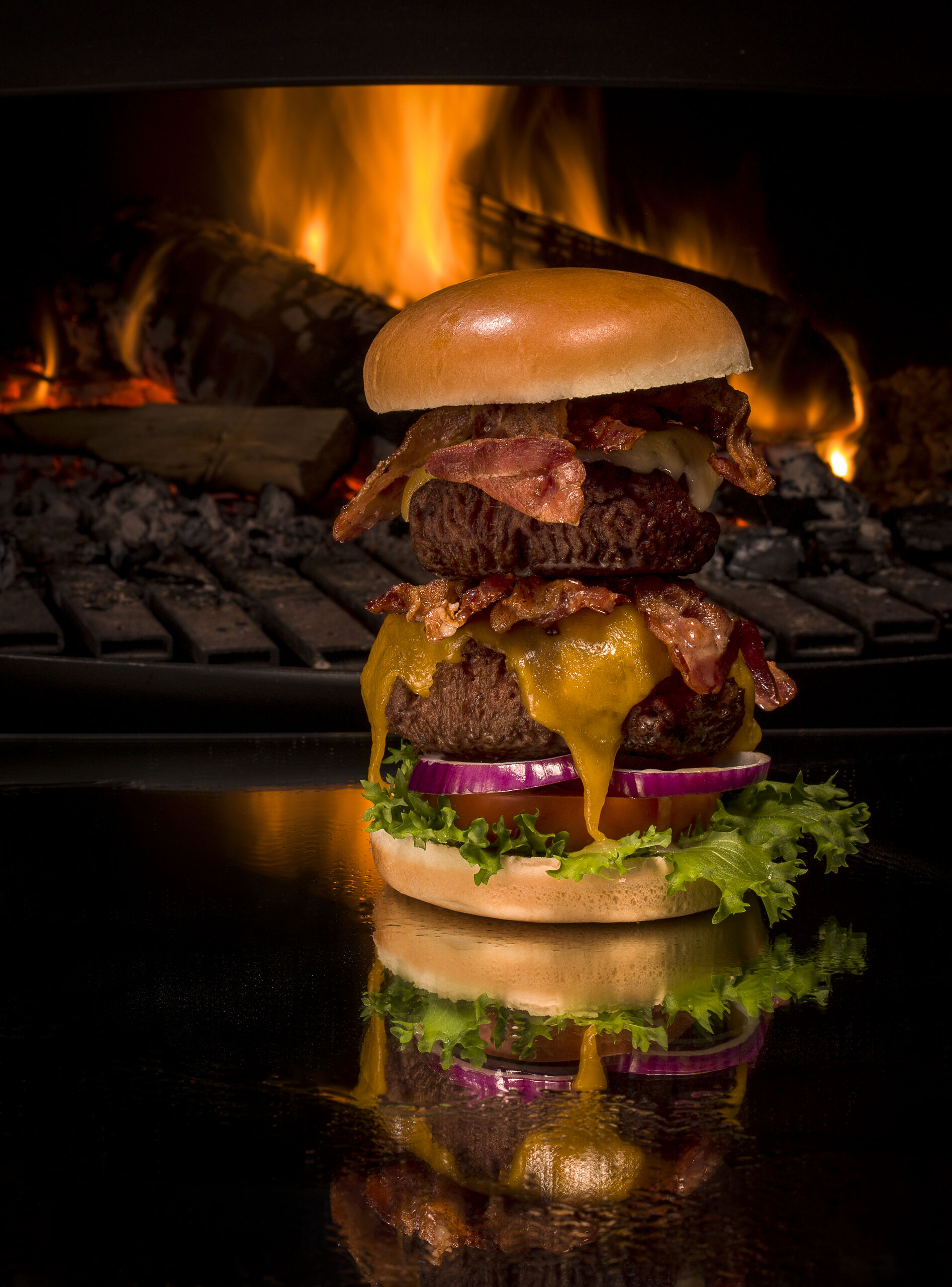 Bacon og osteburger dobbel - brioche